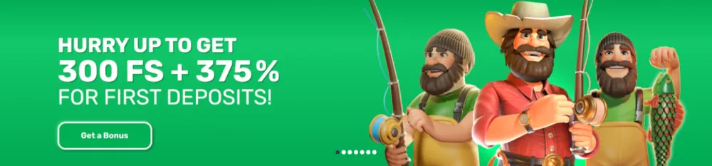 SlotsCharm welcome bonus offering 300 free spins and a 375% deposit match
